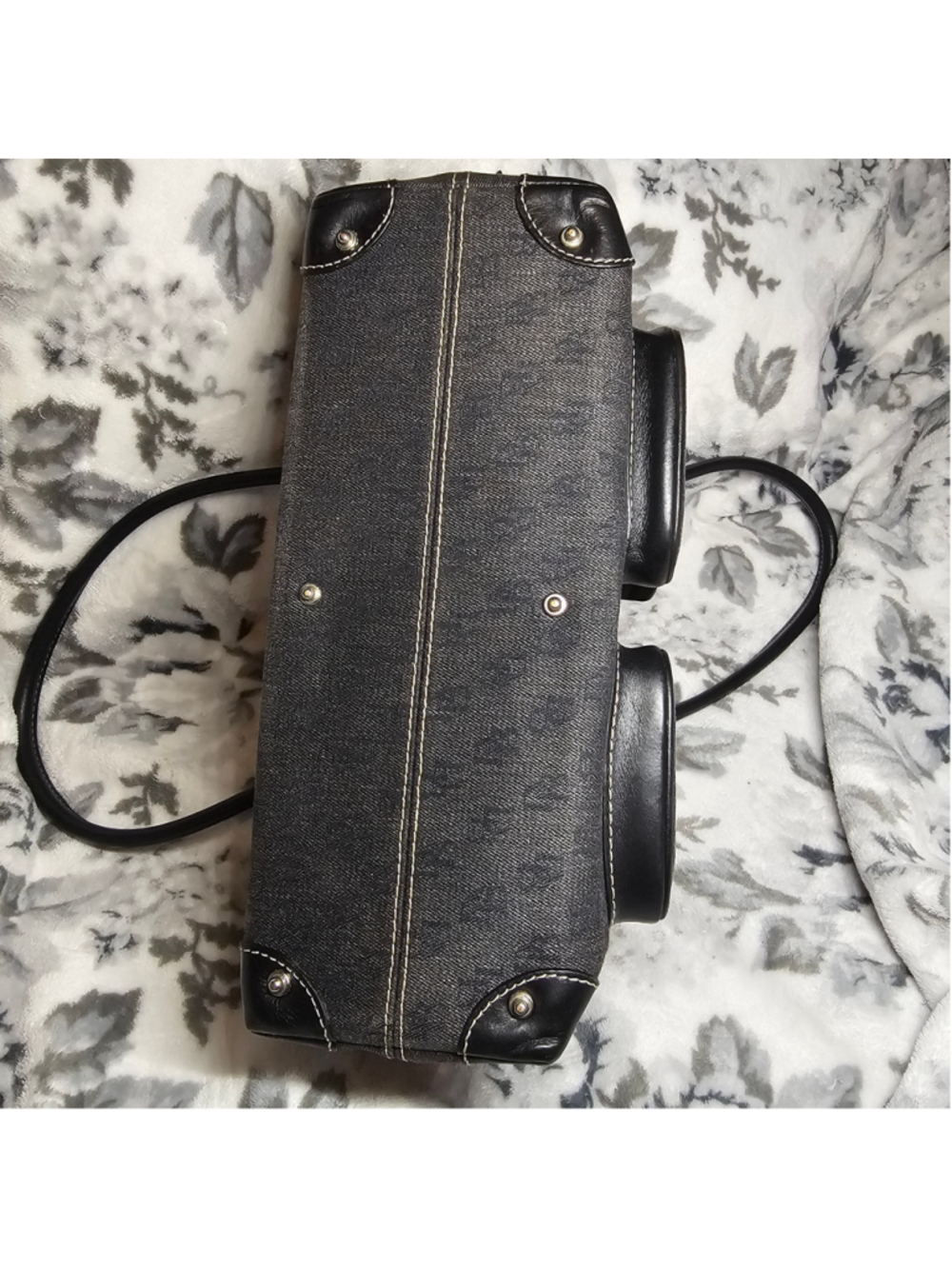 Dooney & Bourke Black Denim Monogram Canvas Leather Trim Shoulder Bag - Picture 3 of 11
